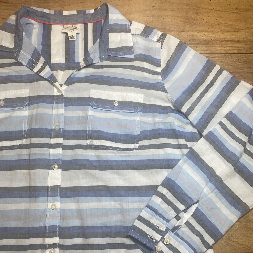 St John's Bay Men's XL Striped Shirt Blue White Gray Beach/Cabana Lightweight‎